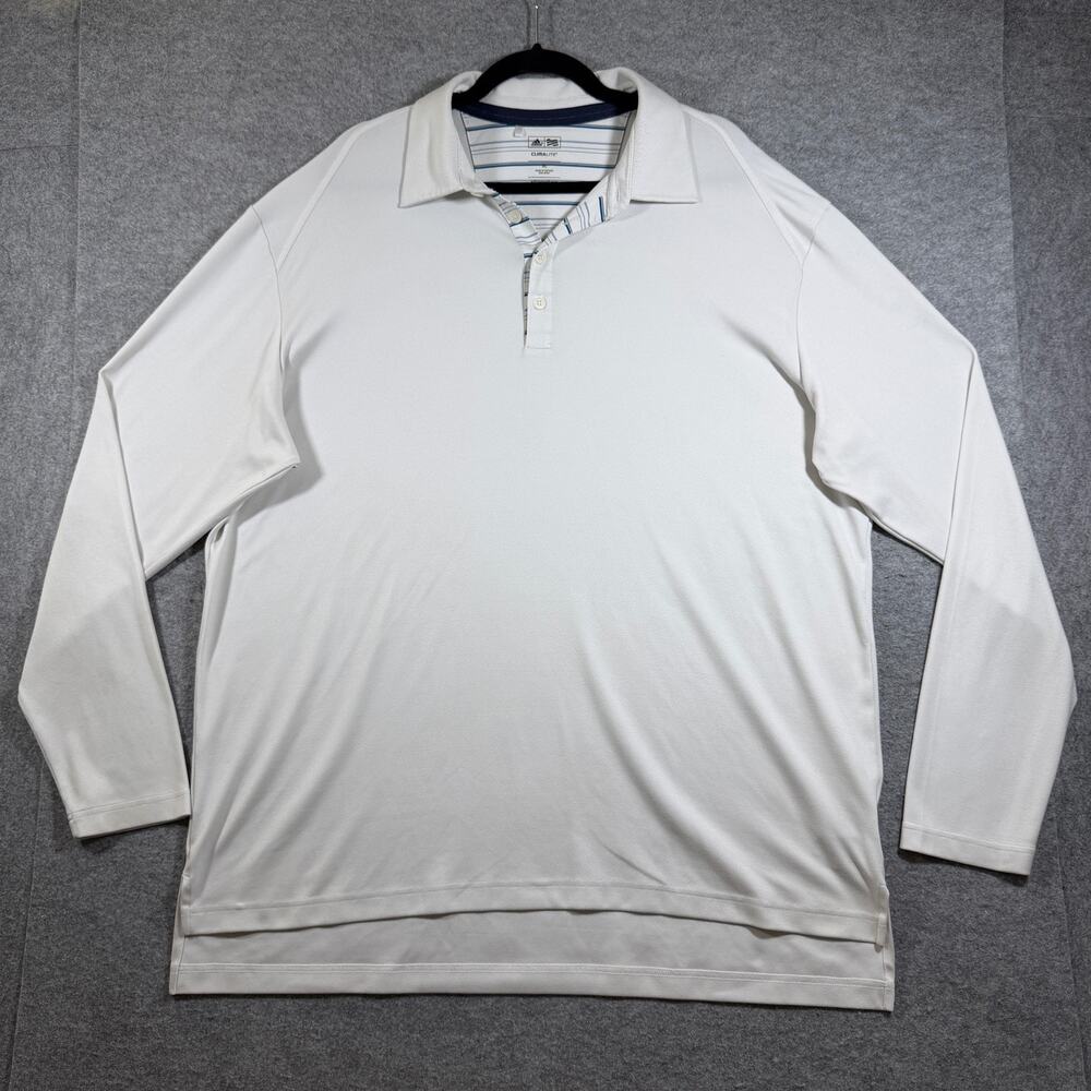 Adidas Golf Polo Mens XL White Long Sleeve Climalite Moisture Wicking Stretch